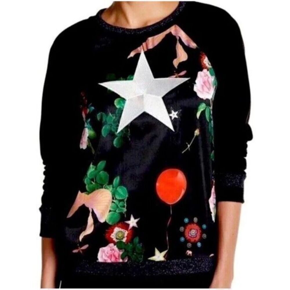 Rowley Love Kit Black Silky Sweatshirt With Embroidered Star Artsy 90s Y2K XS